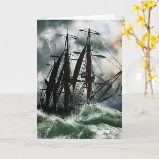 Tのデジタル色彩の鮮やかな船が付いているコロンブス記念日カード カード (黄色い花)