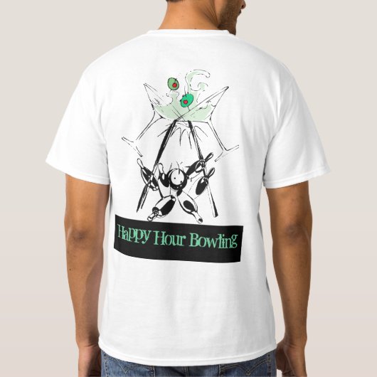 tのレトロのスタイルのボーリングのボウリングをする人、クリケットの投手は楽しい時間ボールを団結します tシャツ (裏面)