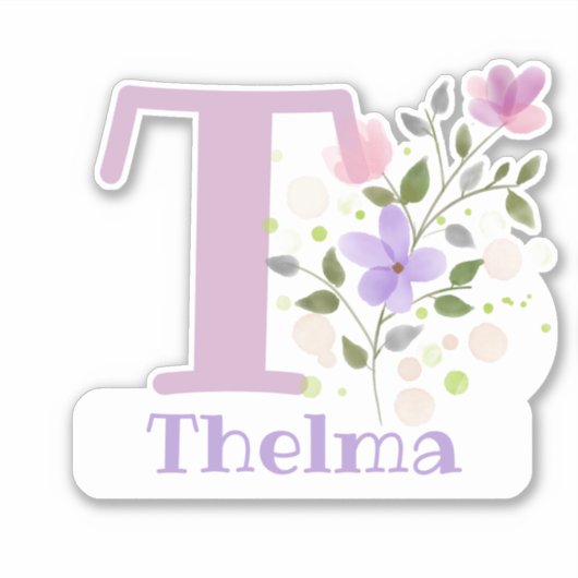 Tの文字でThelmaと名前ステッカーカットアウト シール (正面)