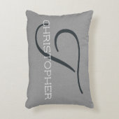 Tイニシャルパーソナライズされた名白黒グレー アクセントクッション (正面(垂直))