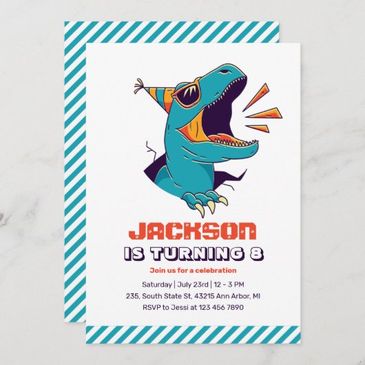 Tカッコいいレックス少年誕生日 招待状 (正面/裏面)