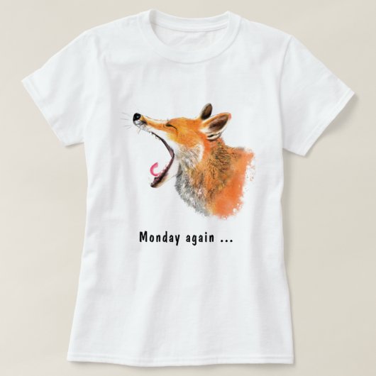 Tシャおもしろいツ文字月曜日に再びあくびをするキツネ Tシャツ (デザイン正面)