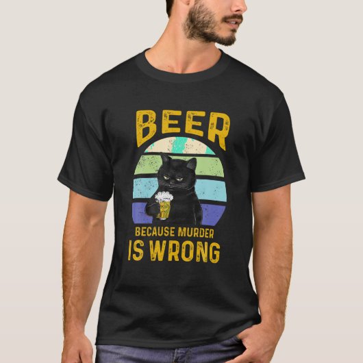 Tシャツおもしろいが殺人だからキャットビール Tシャツ (正面)