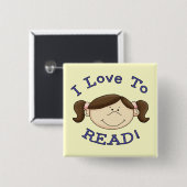 Tシャツおよびギフトを読む女の子I愛 缶バッジ (正面&裏面)