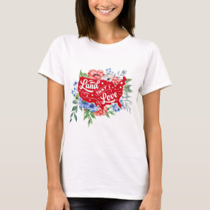 Tシャツが大好きな赤い白と青のフローラランド Tシャツ