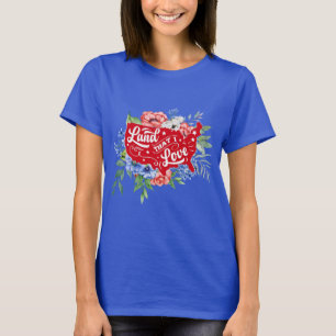 Tシャツが大好きな赤い白と青のフローラランド Tシャツ
