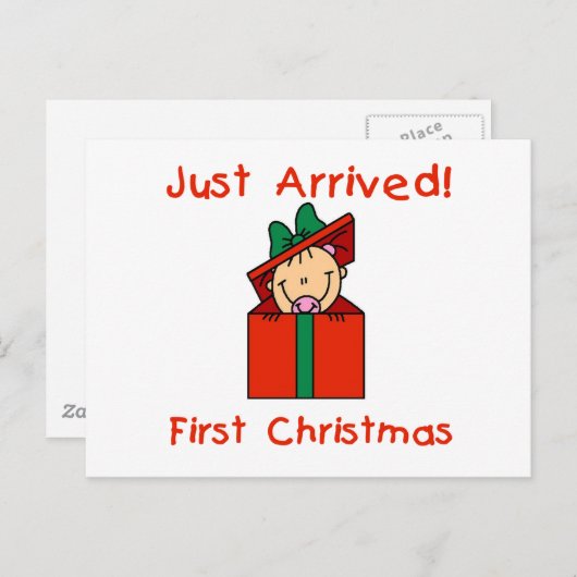 Tシャツとギフトが届いた休日のベビーガール シーズンポストカード (正面/裏面)