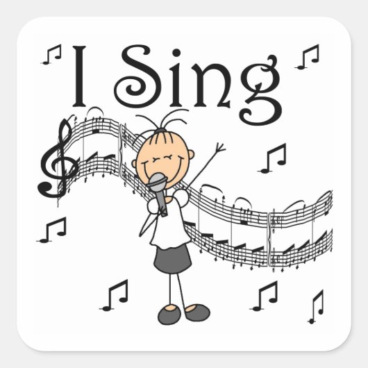 Tシャツとギフトを歌うスティックフィギュアGirl スクエアシール (正面)