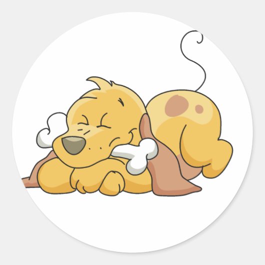 Tシャツとギフトを着たハッピードッグ ラウンドシール (正面)