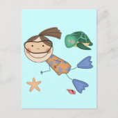 Tシャツと贈り物を泳ぐ少女 ポストカード (正面)