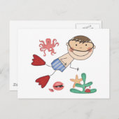 Tシャツと贈り物を泳ぐ少年 ポストカード (正面/裏面)