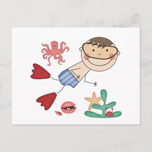 Tシャツと贈り物を泳ぐ少年 ポストカード (正面)