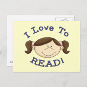 Tシャツと贈読り物が好きな女の子 ポストカード (正面/裏面)