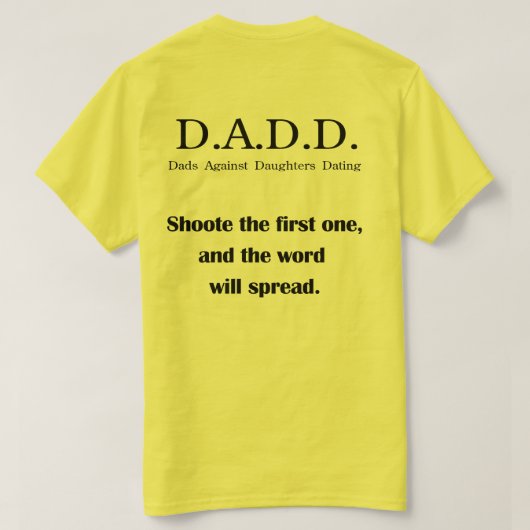 Tシャツに日付を記入している娘に対するお父さん Tシャツ (デザイン裏面)