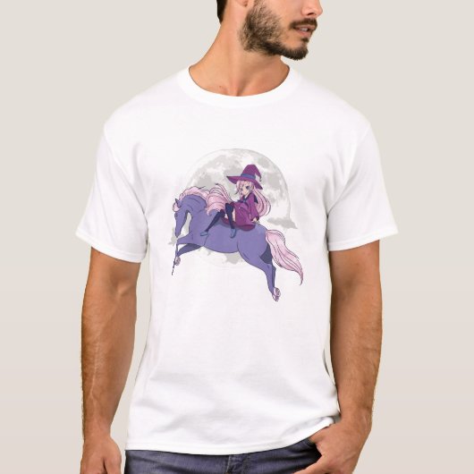 Tシャツに飛んでいる付いたアニメの魔女 Tシャツ (正面)