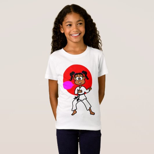 Tシャツのアフリカ系アメリカ人の空手の女の子のイメージ Tシャツ (正面フル)