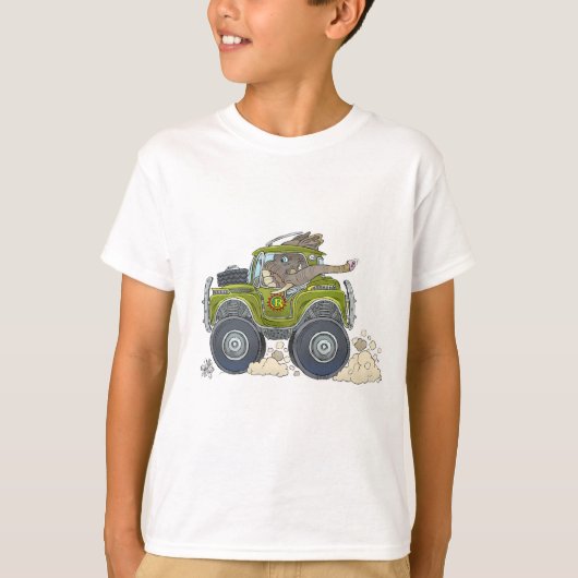 Tシャツのジープを、運転している象 Tシャツ (正面)