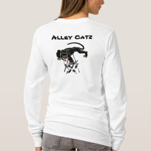 Tシャツのデザインのレトロの細道のCatzの黒猫のボーリング Tシャツ