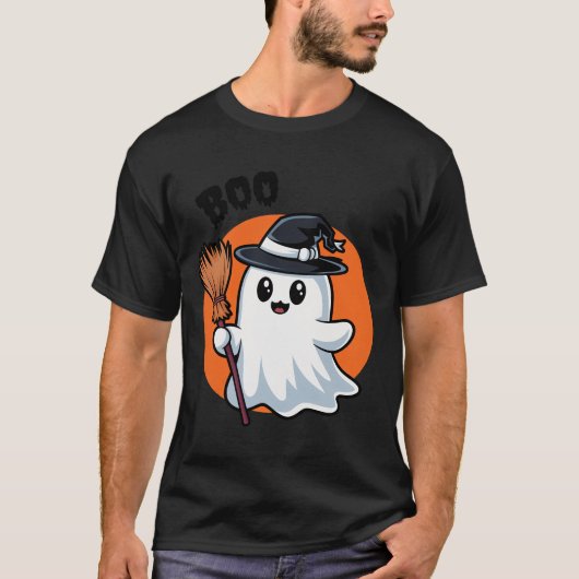 Tシャツのハロウィン幽霊とWItes Broom Tシャツ (正面)