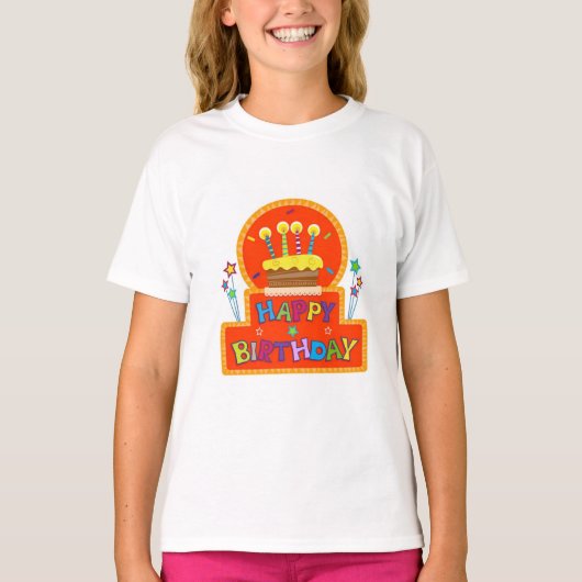 Tシャツの上にキャンドルカラフル付きケーキ Tシャツ (正面)