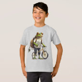 Tシャツの可愛らしいカエルとバックパック自転車 Tシャツ (正面フル)