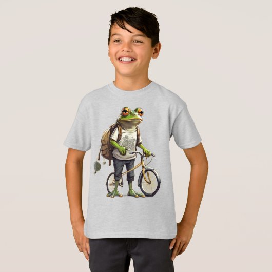 Tシャツの可愛らしいカエルとバックパック自転車 Tシャツ (正面フル)