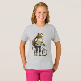 Tシャツの可愛らしいカエルとバックパック自転車 Tシャツ