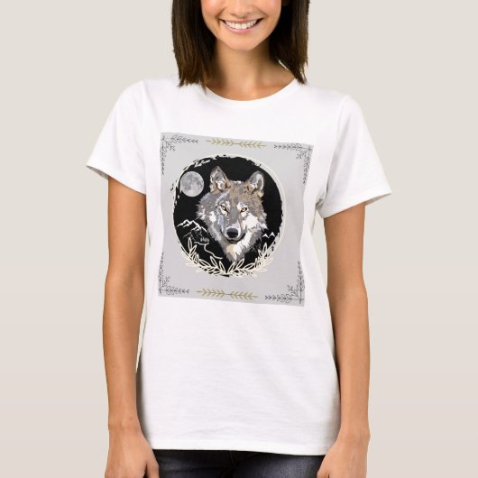 Tシャツの孤独な灰色オオカミデザイン Tシャツ (正面)
