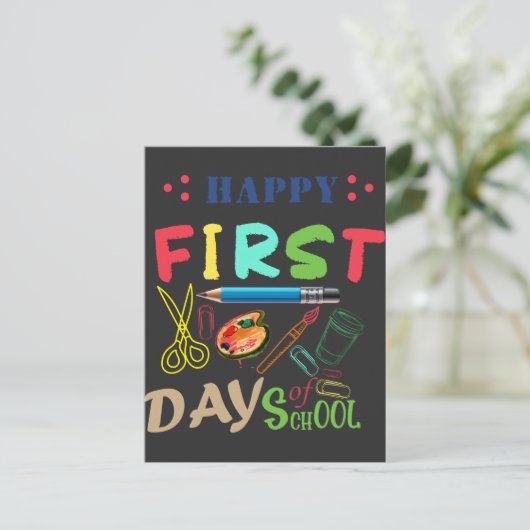 Tシャツの学校初日の幸せ ポストカード (スタンド正面)