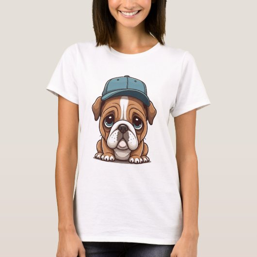 Tシャツの帽子にブルドッグを被せ Tシャツ (正面)