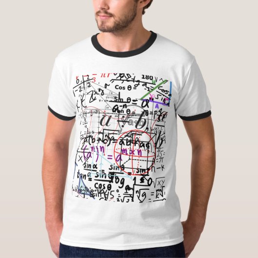 Tシャツの白い数学のパターンとピンバー Tシャツ (正面)