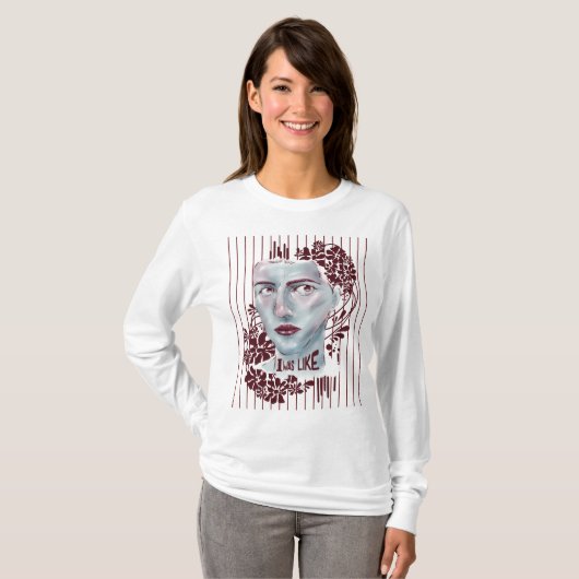 Tシャツの白長袖ストライプの Tシャツ (正面フル)