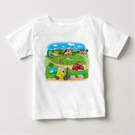 Tシャツの絵:車と村の風景 ベビーTシャツ