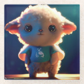 Tシャツを着たかわいい子羊 ガラスコースター (正面)