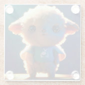 Tシャツを着たかわいい子羊 ガラスコースター (裏面)