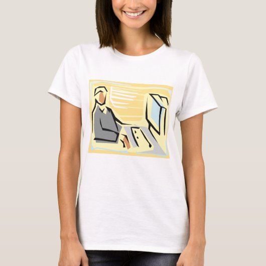 Tシャツを着てコンピューターで働く Tシャツ (正面)