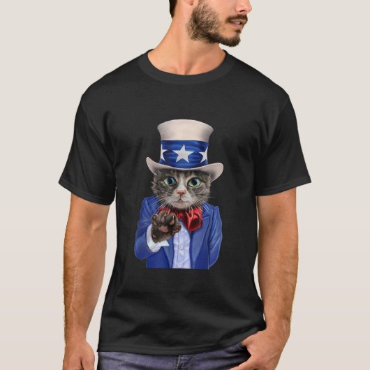 Tシャツキャット叔父サムを偽装アメリカ陸軍レックに参加 Tシャツ (正面)