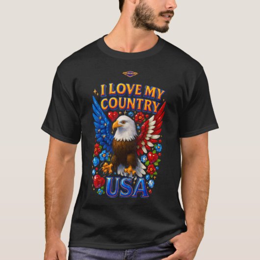 Tシャツデザイン: 私は私の国が大好き - アメリカ Tシャツ (正面)