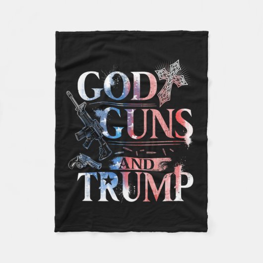 Tシャツトランプ45神銃とトランプ銃 フリースブランケット (正面)