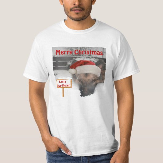 Tシャツドイツ羊飼いサンタこストップこのサイン Tシャツ (正面)