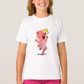Tシャツハッピーブタとデイジー花 Tシャツ (正面)