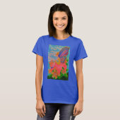 Tシャツバタフライブルー、蝶の花 Tシャツ (正面フル)