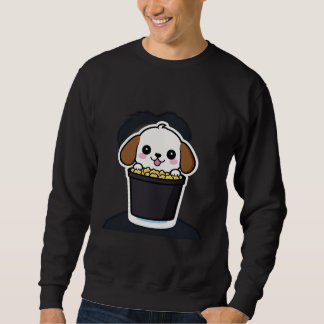 Tシャツポップコーンの入ったバケツに座るかわいいキャラクターの犬 スウェットシャツ