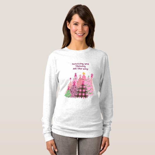 Tシャツ乳癌が努力&の生き延びクリスマス Tシャツ (正面フル)
