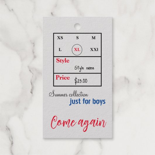 Tシャツ価格 ギフトタグ (裏面)