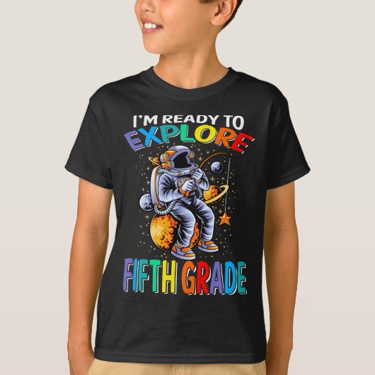 Tシャツ宇宙飛行士5年生を探検する準備ができている Tシャツ (正面)