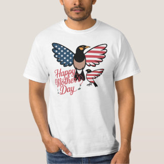 Tシャツ母の日 アメリカ国旗の翼を持つ親鳥と子鳥のイラストTシャツ Tシャツ