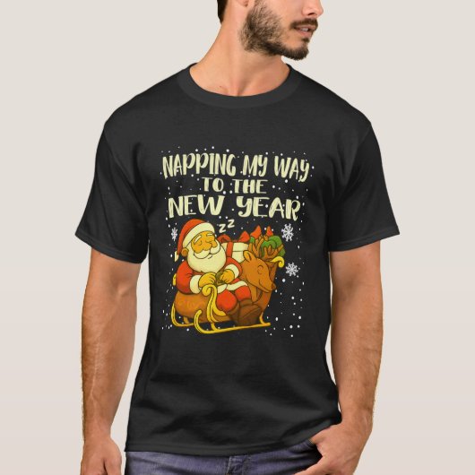 Tシャツ用おもしろクリスマス寝正月サンタ2019 Tシャツ (正面)