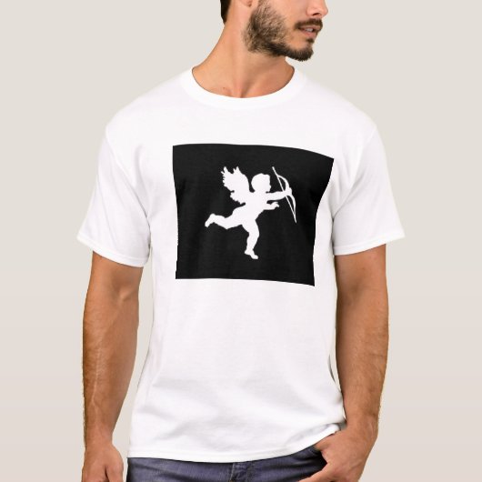 Tシャツ白いキューピッド付きブラック Tシャツ (正面)