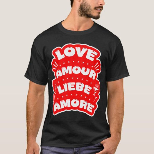 Tシャツ4ヶ国語のラブハッピーバレンタイン Tシャツ (正面)